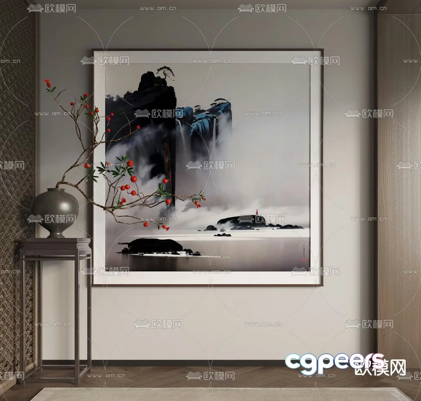 New Chinese style decorative painting landscape painting ink painting 3d model