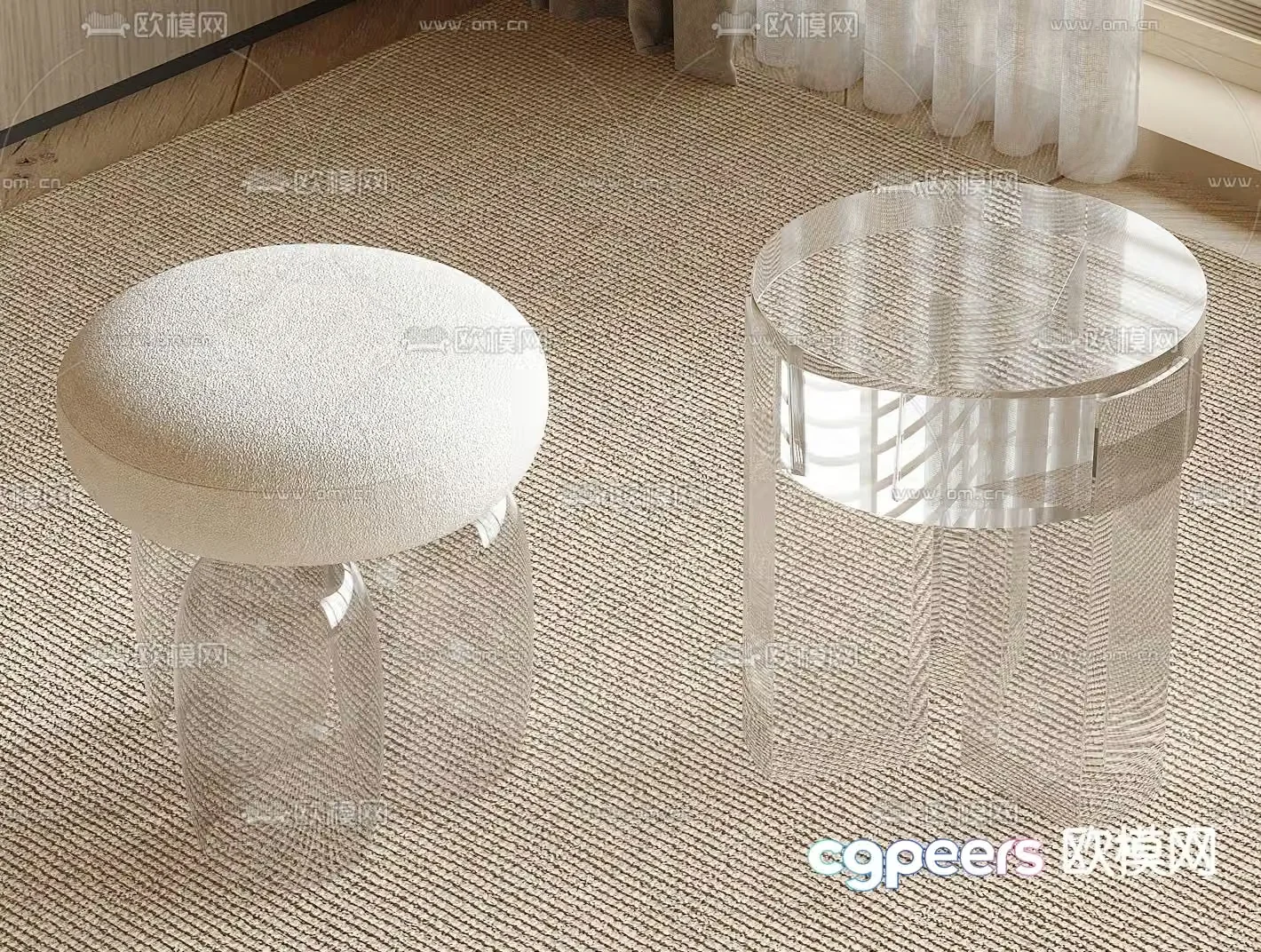 Transparent stool shoe changing stool round stool 3d model
