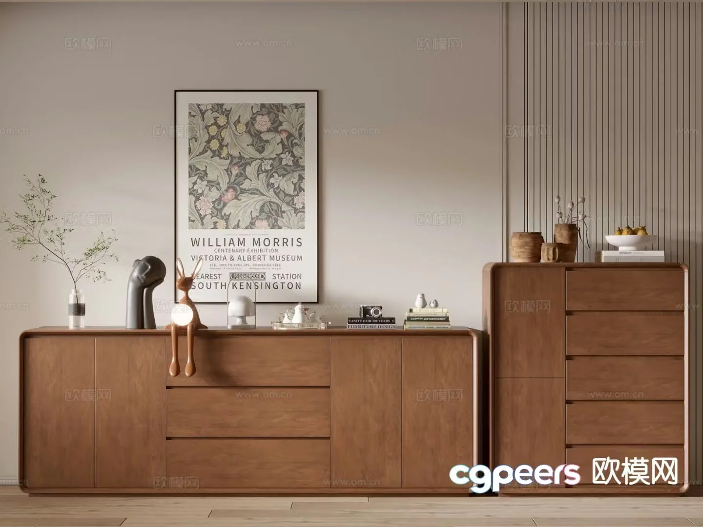 Middle-aged style chest of drawers side cabinet 3D model