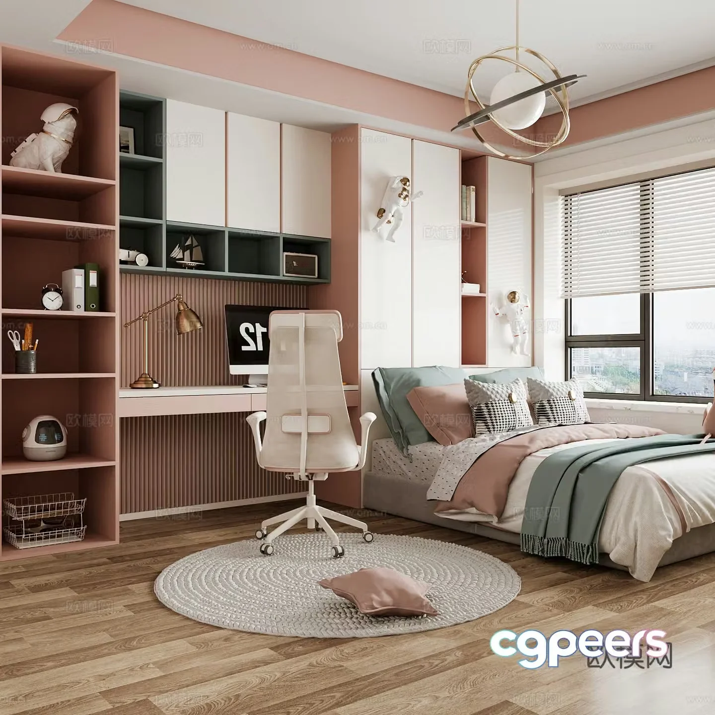 Modern children’s room boy’s room girl’s room children’s bed children’s wardrobe children’s desk 3d model