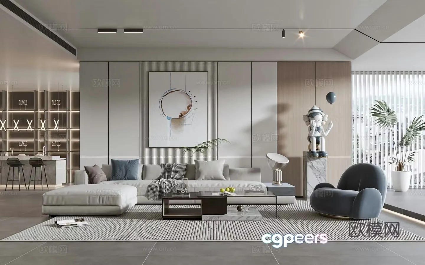 Modern living room modern sofa coffee table combination modern background wall 3d model