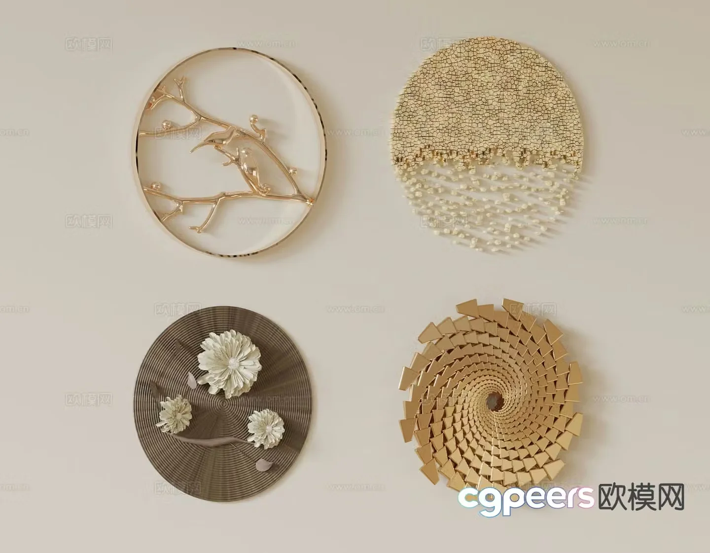 New Chinese style hanging decorations round wall decorations metal pendants 3D model