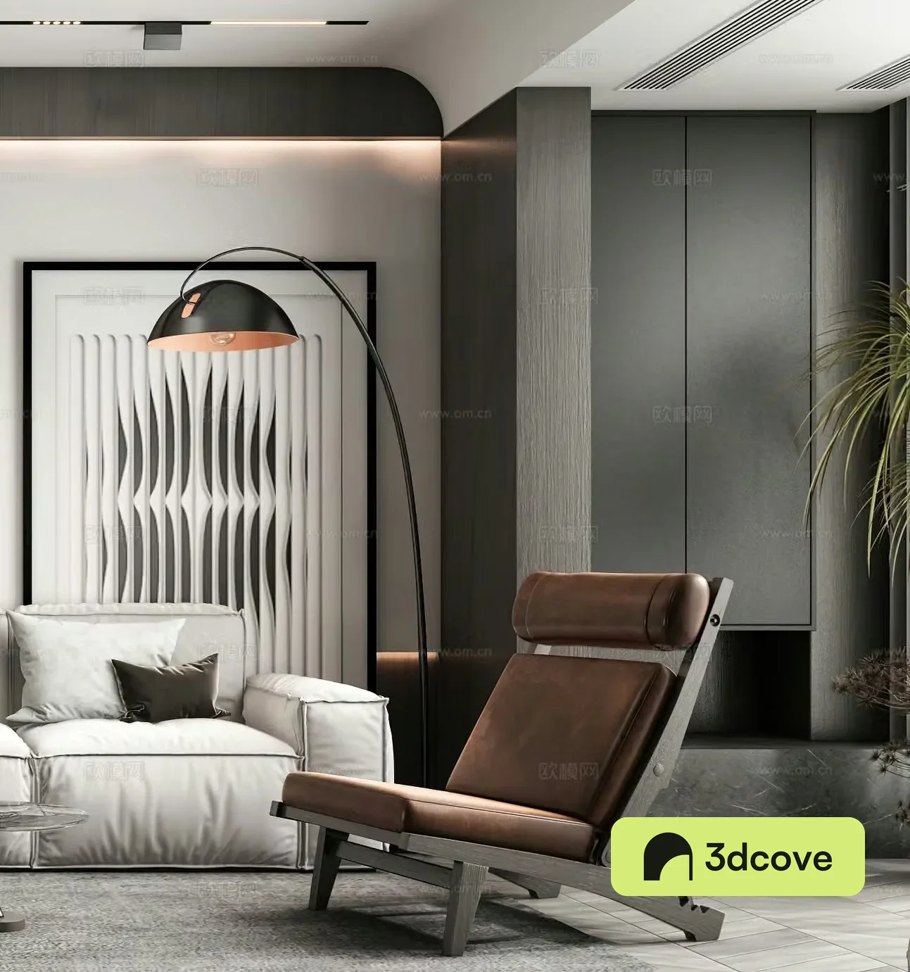 Modern casual chair bench floor lamp Italian black and white gray simple side table corner table single
