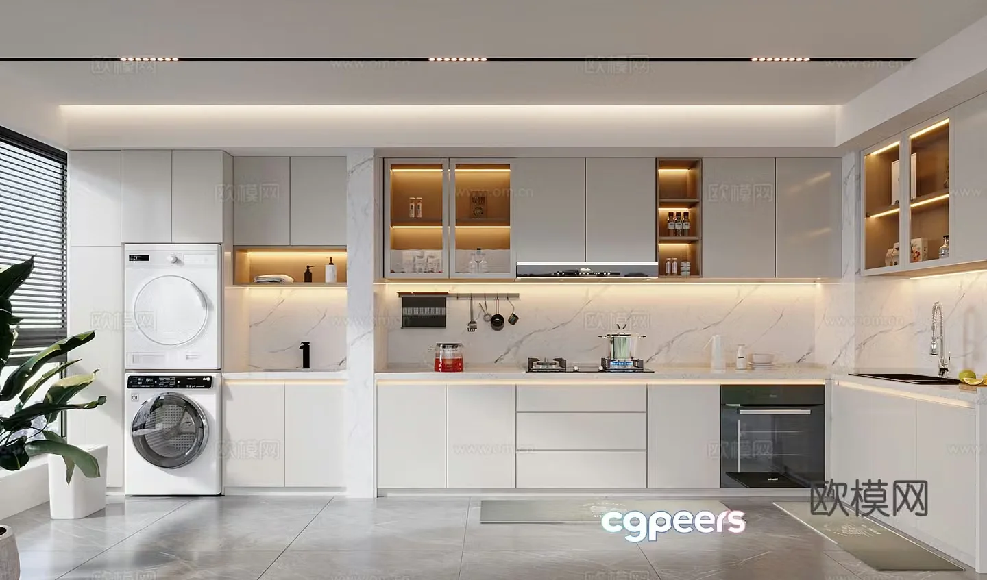 Modern creamy kitchen 3d model