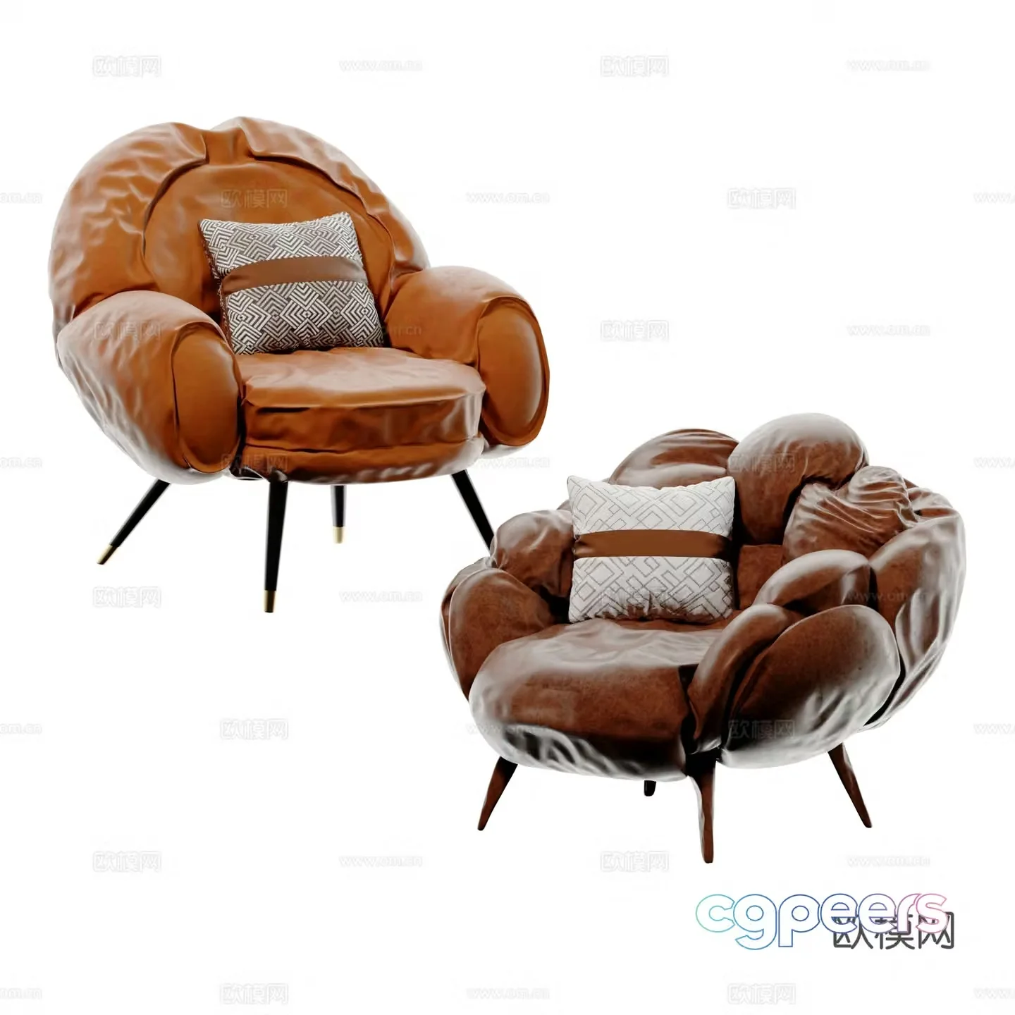 Modern Italian chocolate lounge chair casual sofa 3d model