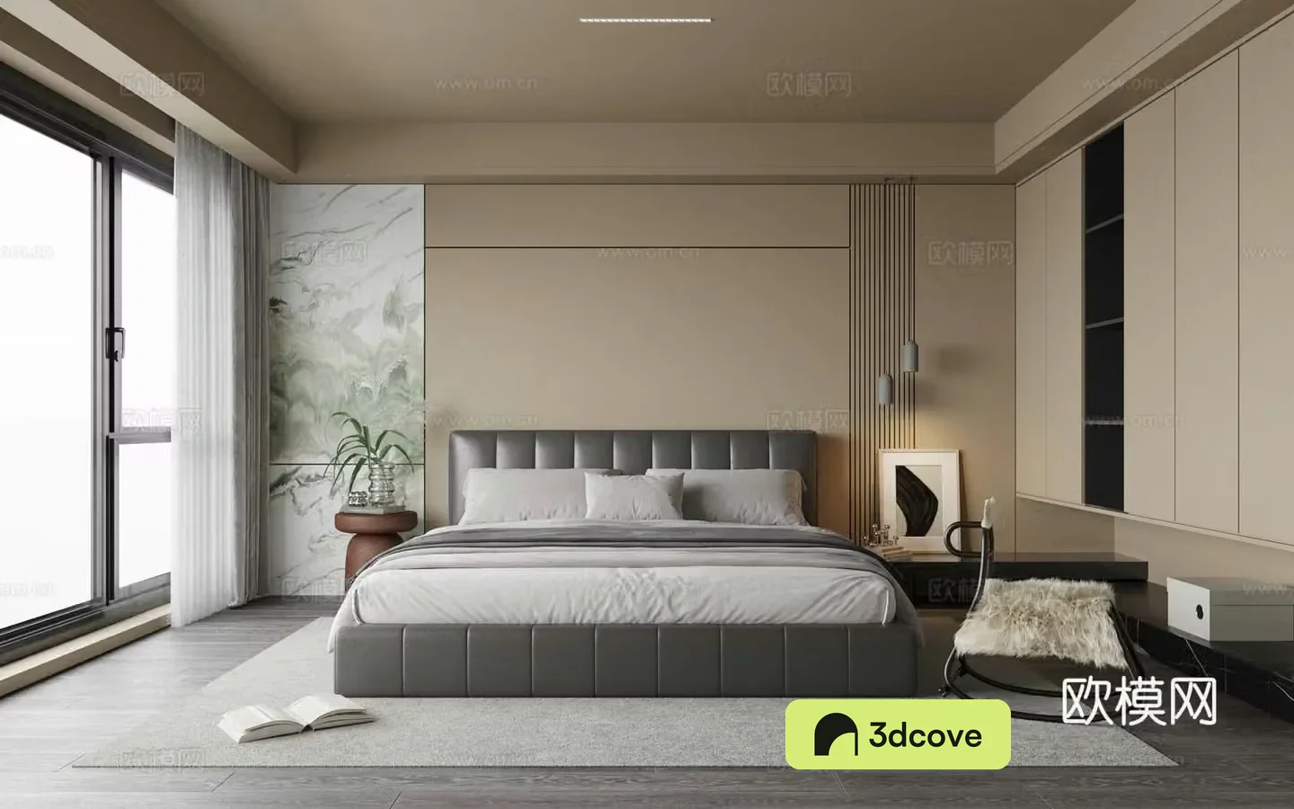 Middle-aged home bedroom Middle-aged elder room Second-bedroom Middle-aged bedroom Bed Middle-aged leisure chair 3D model