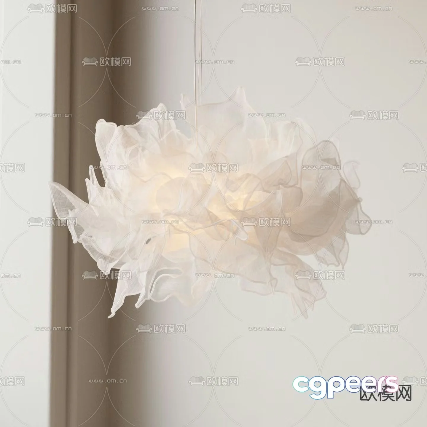 Cream style chandelier gauze chandelier 3d model
