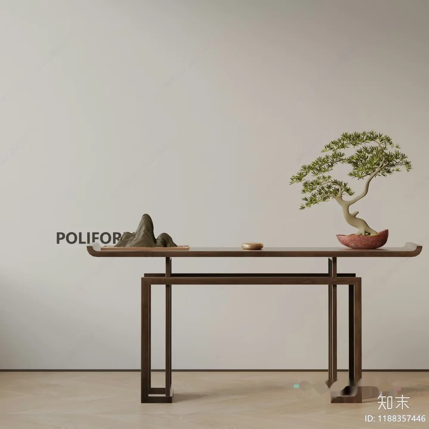 A Table With A Bonsai Tree And Decorative Rock 3D Model – 5715 – VRAY Render