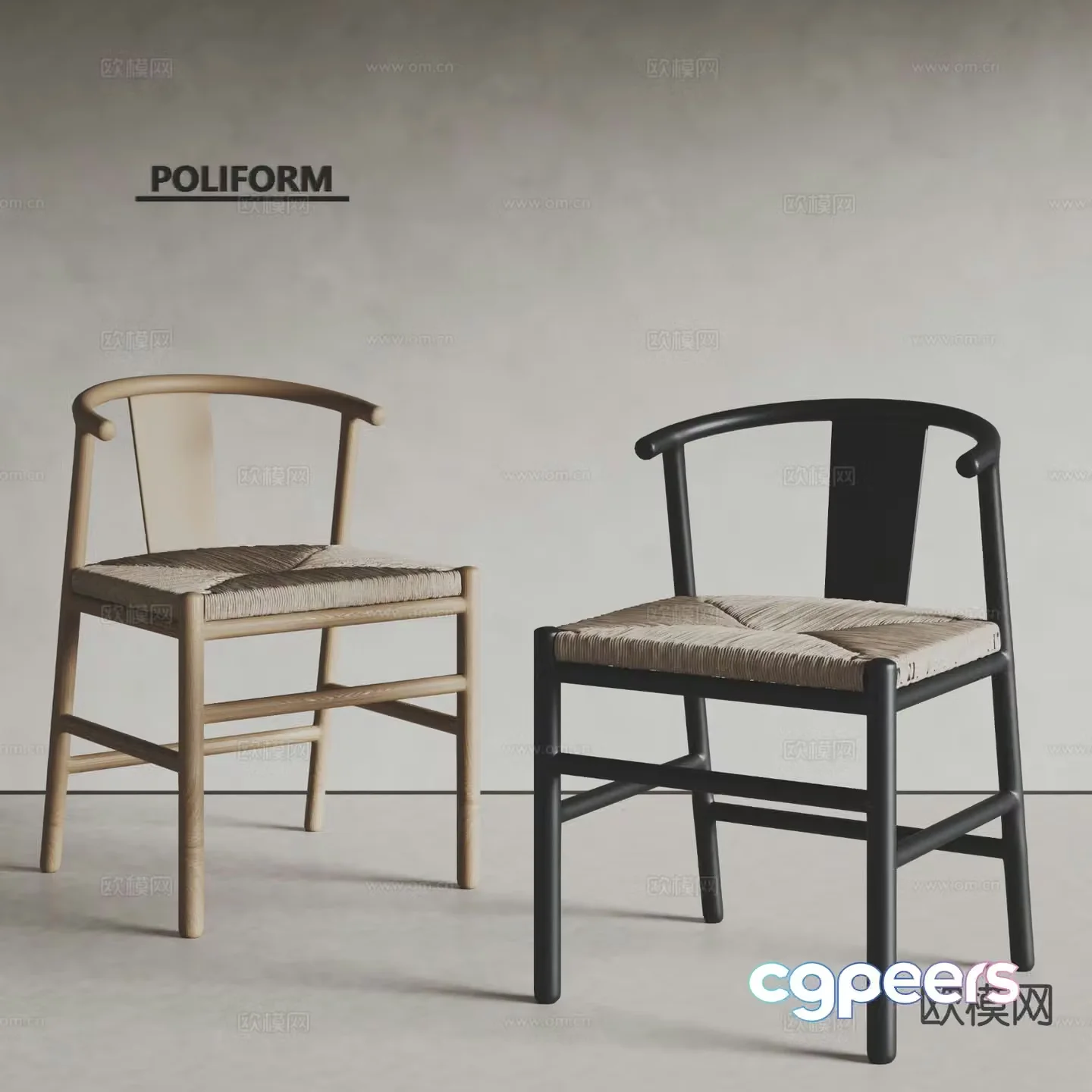 poliform wabi-sabi style dining chair solid wood chair 3d model