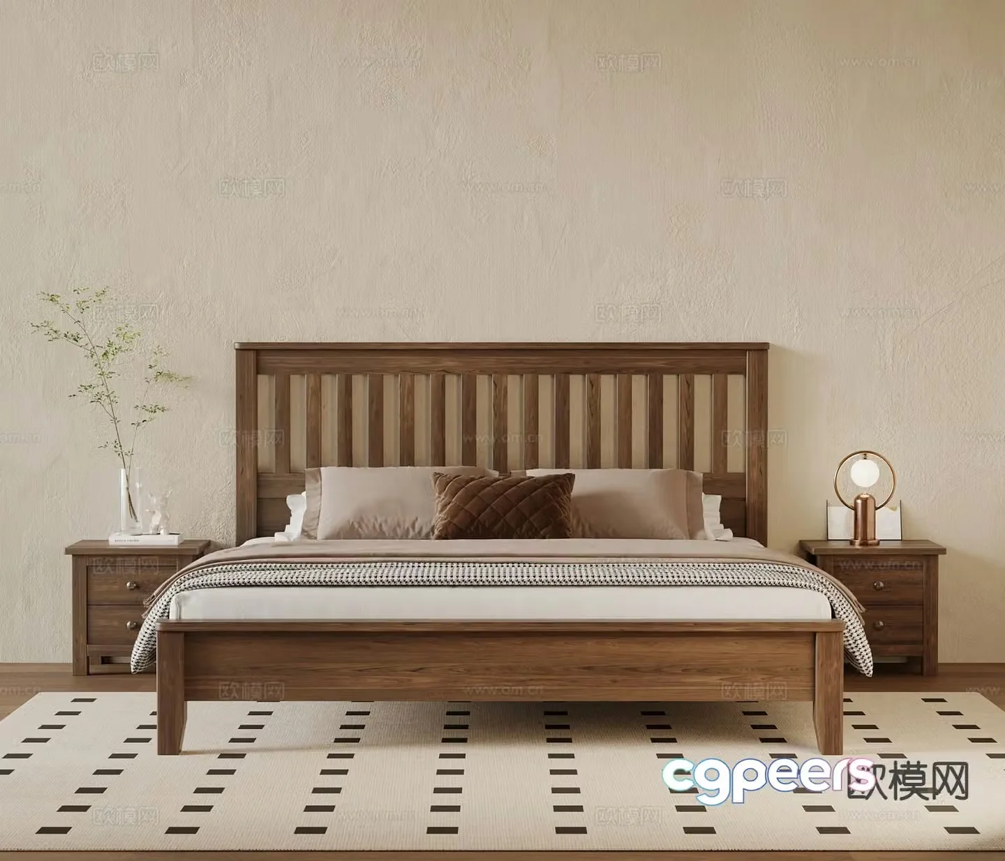 Medieval style double bed 3d model