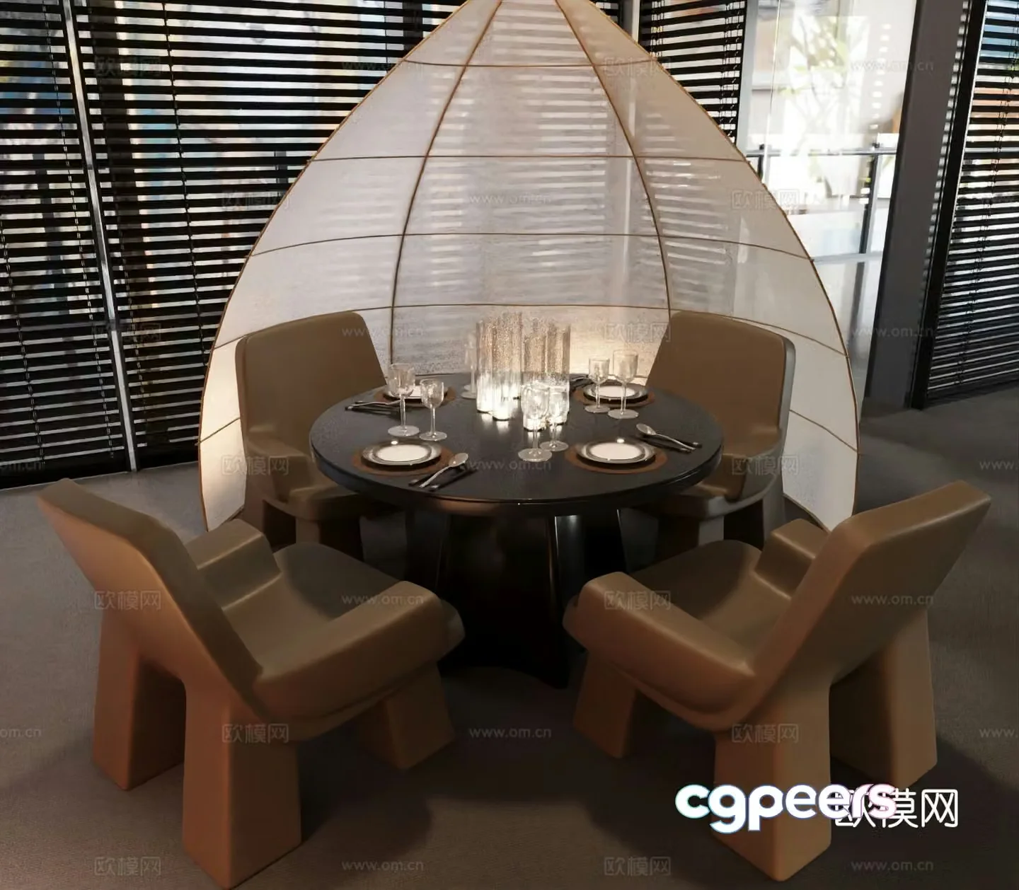 Italian round dining table and chairs 3d model