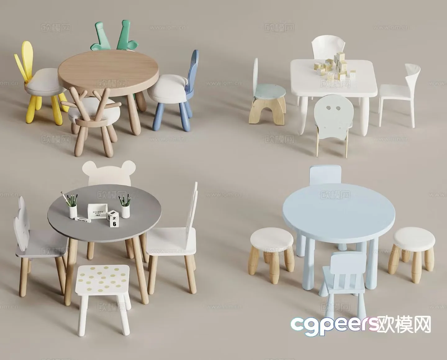Modern children’s table and chairs toy table 3d model