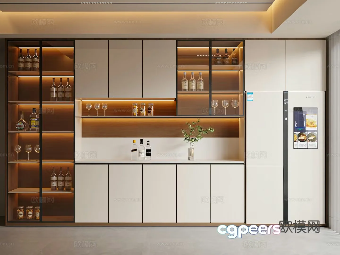 Modern Creamy Wine Cabinet Side Cabinet 3D Model