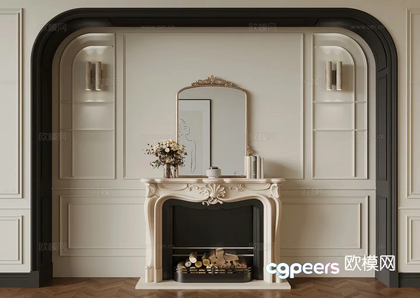 Fireplace French fireplace Door cover Pass 3D model
