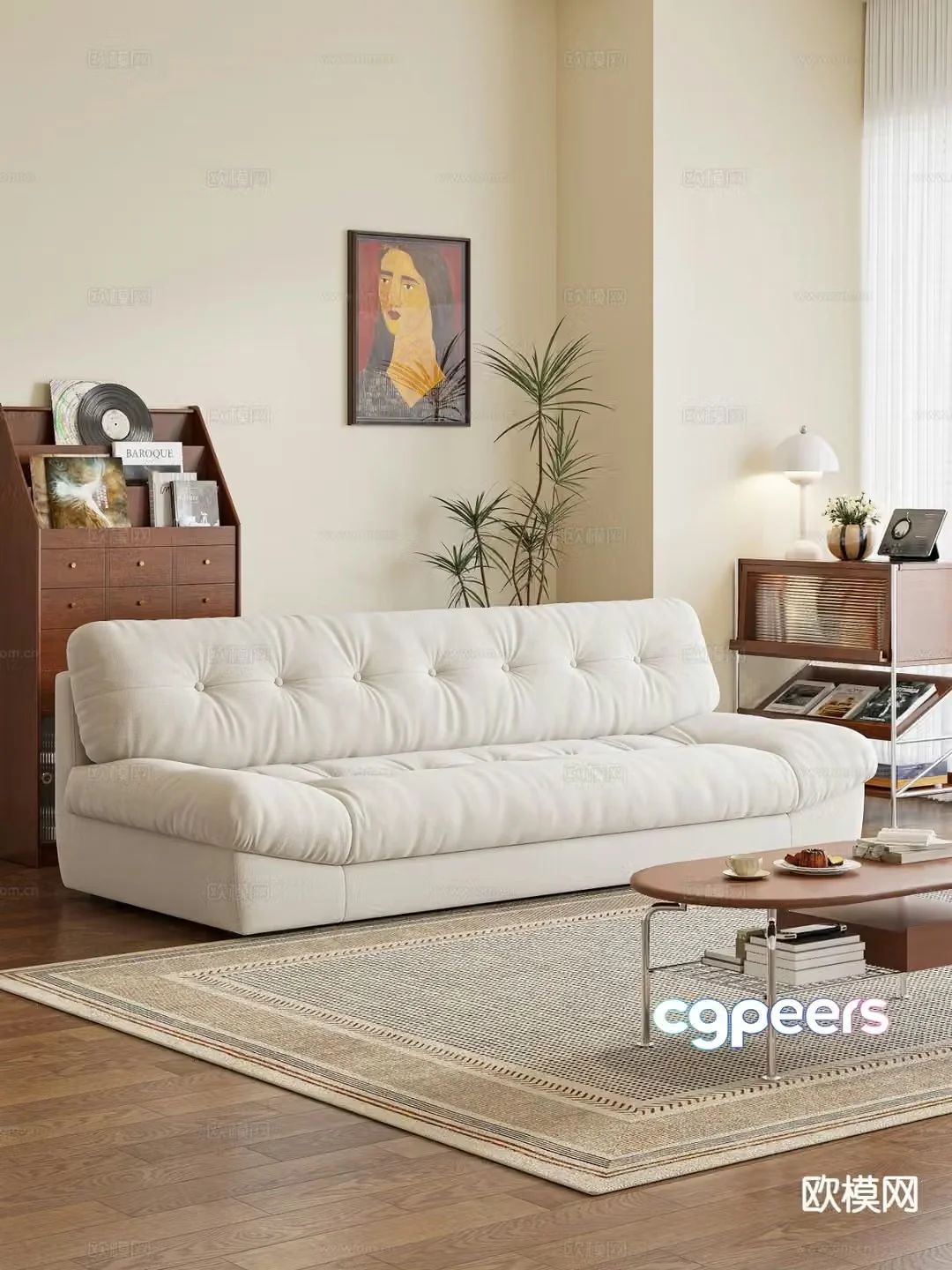 Cream style sofa multi-person sofa 3d model