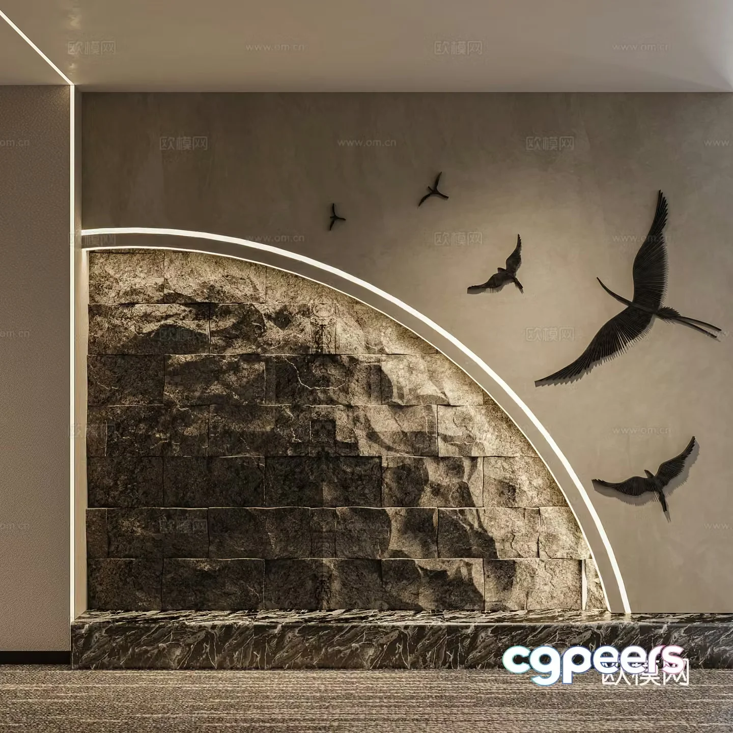 Modern background wall stone background wall 3d model