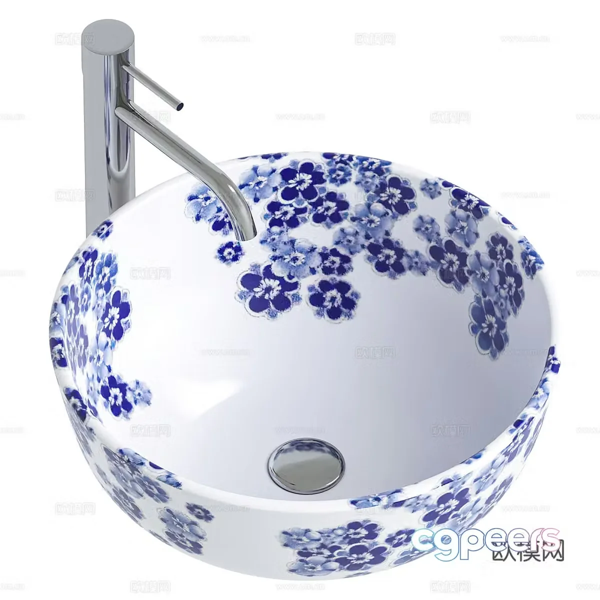 Blue and white porcelain washbasin Chinese style washbasin blue and white porcelain washbasin faucet outdoor sink wine 3D model