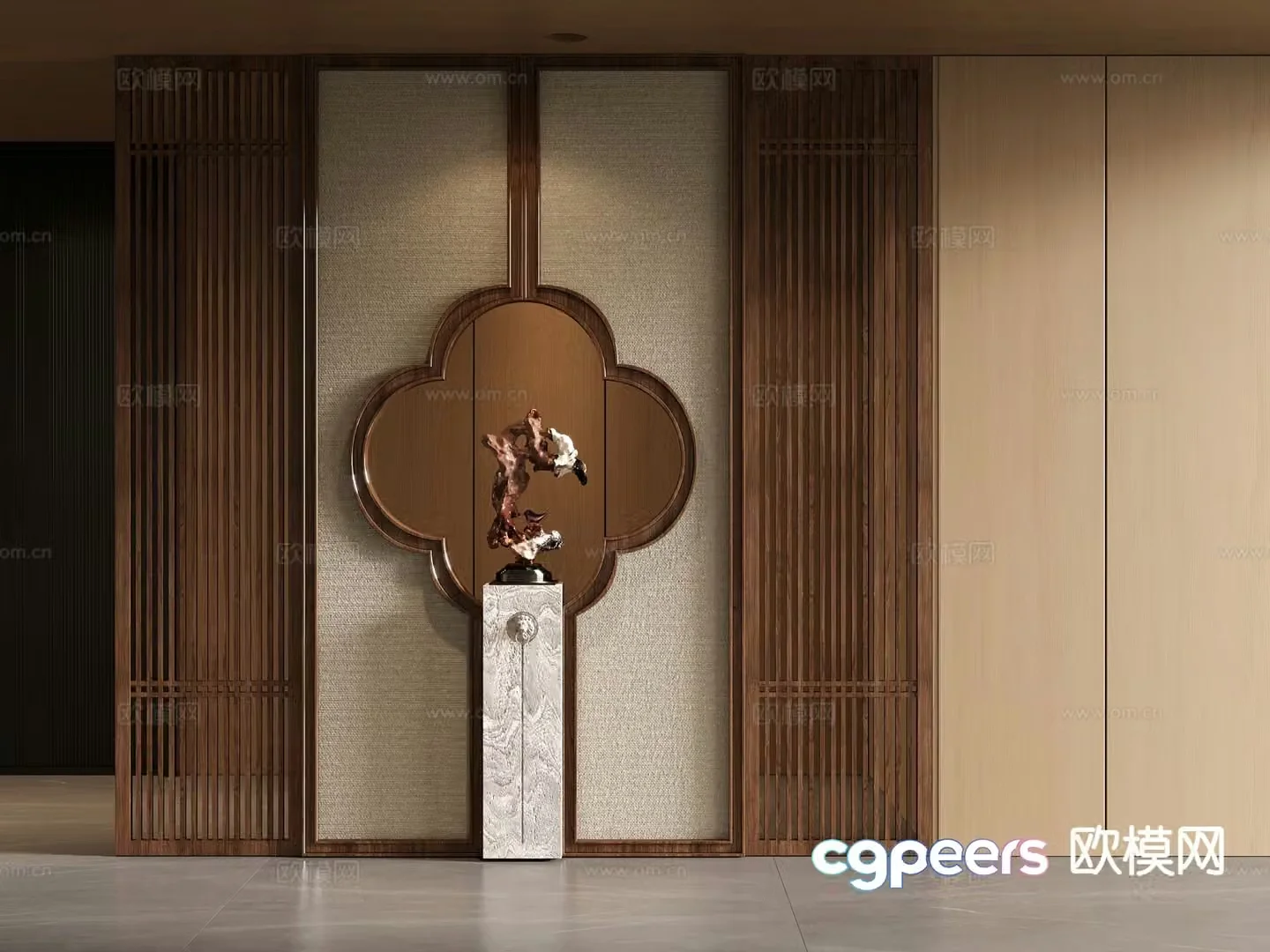 New Chinese style entrance partition end view wall 3D model