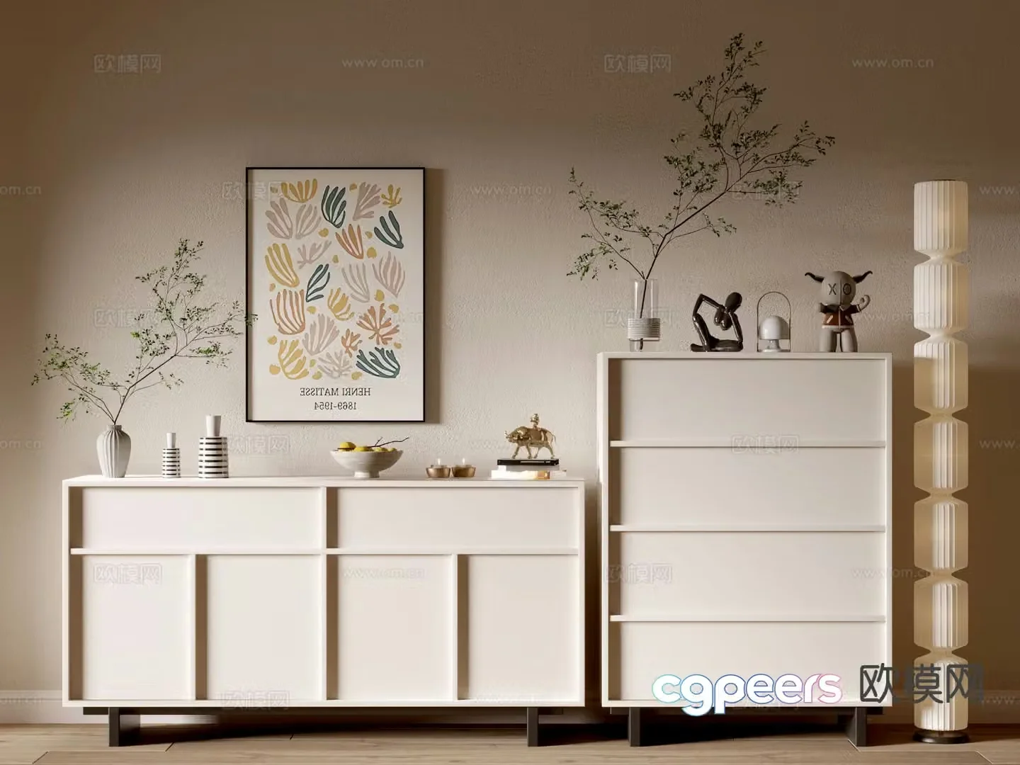Cream style chest of drawers entrance cabinet 3d model