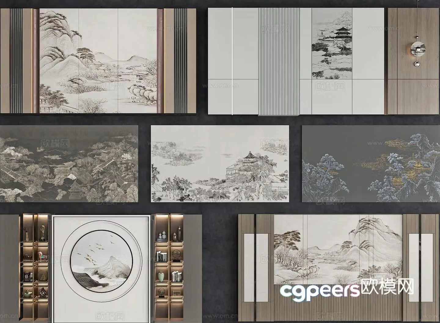 New Chinese style sofa background bedroom background TV background wall 3d model