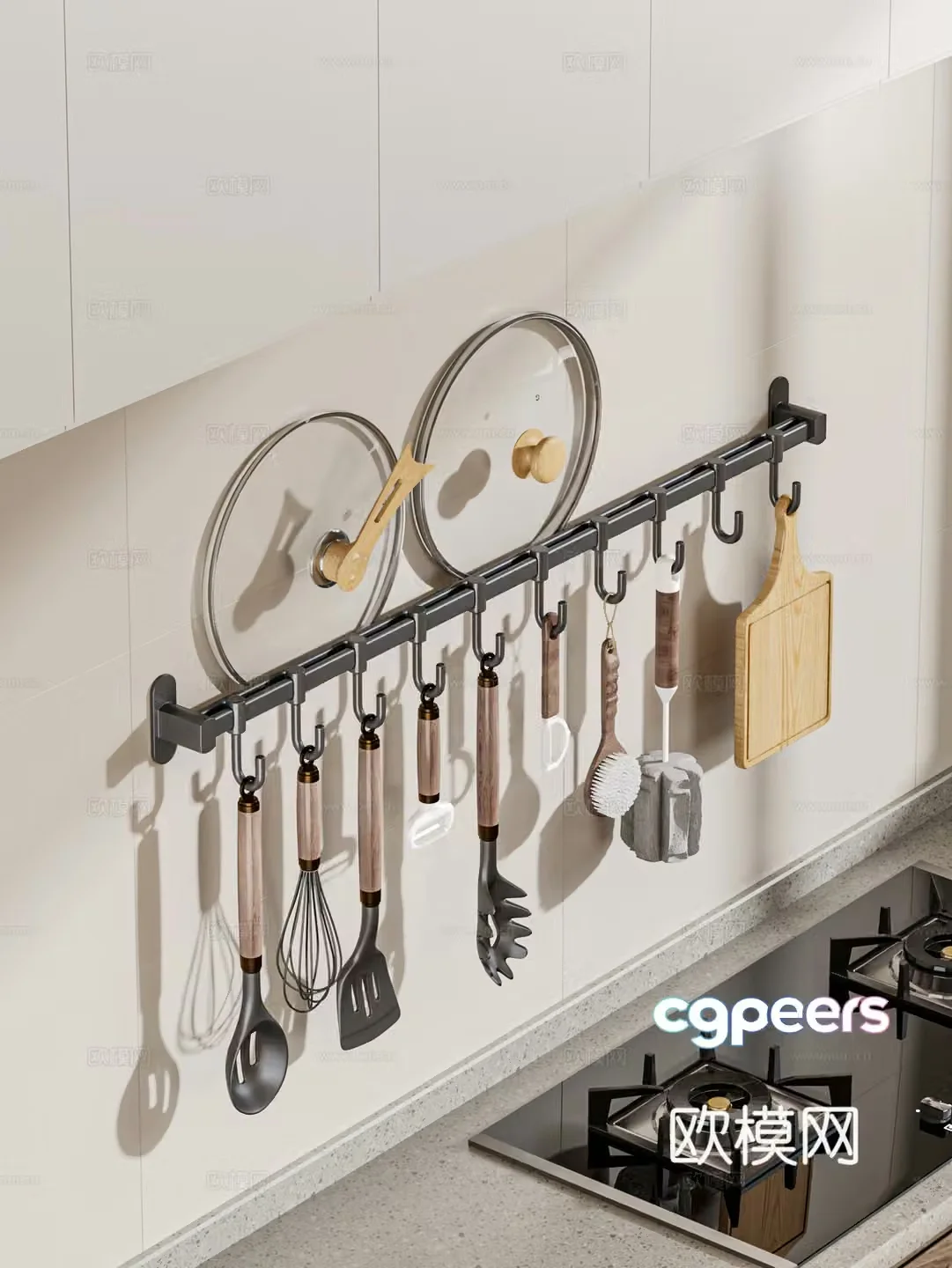 Modern kitchen pot lid rack kitchen utensil rack 3d model