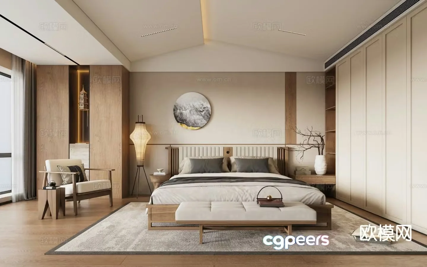 New Chinese style bedroom master bedroom zen bedroom 3d model