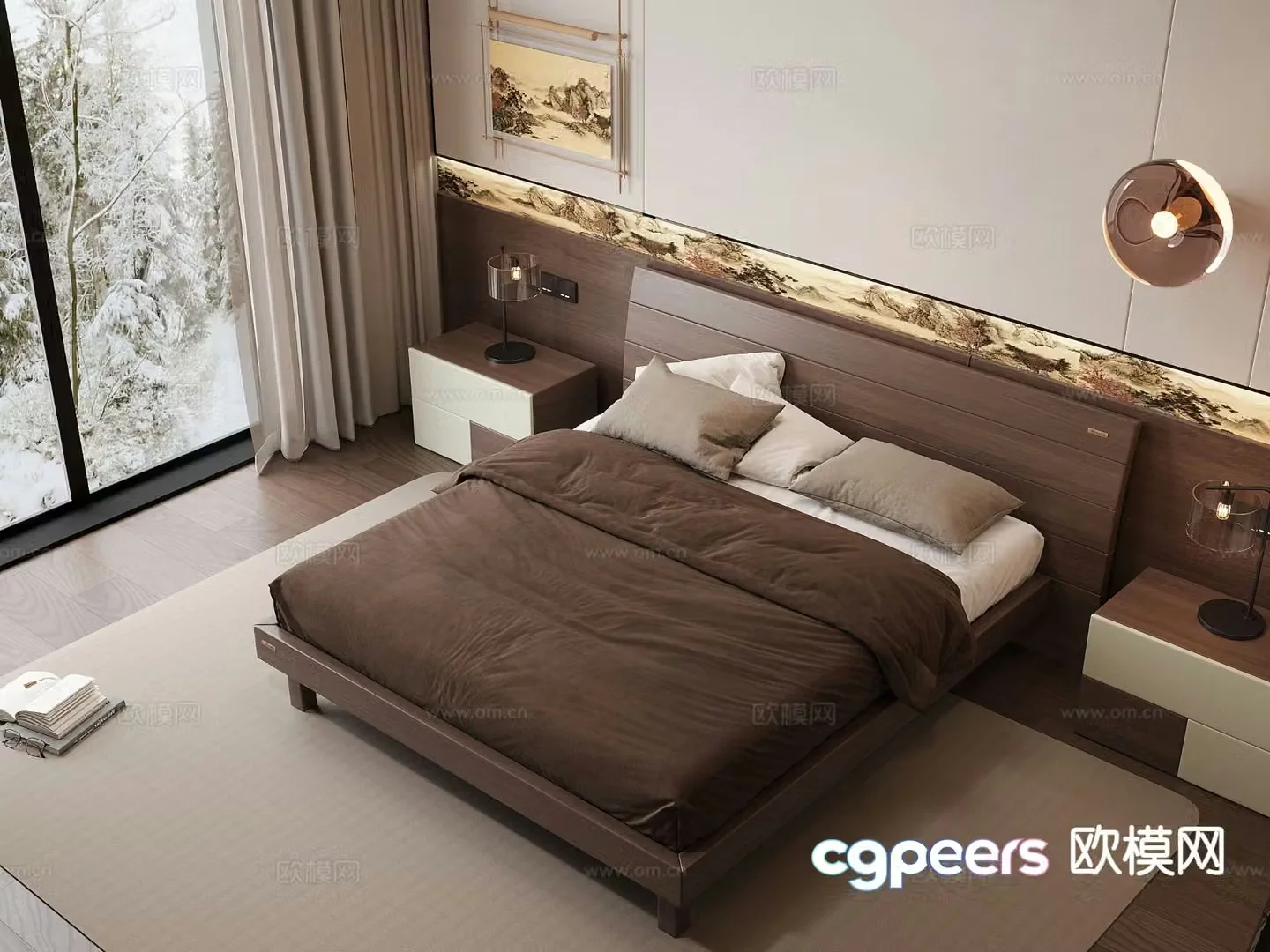 Modern double bed 3d model
