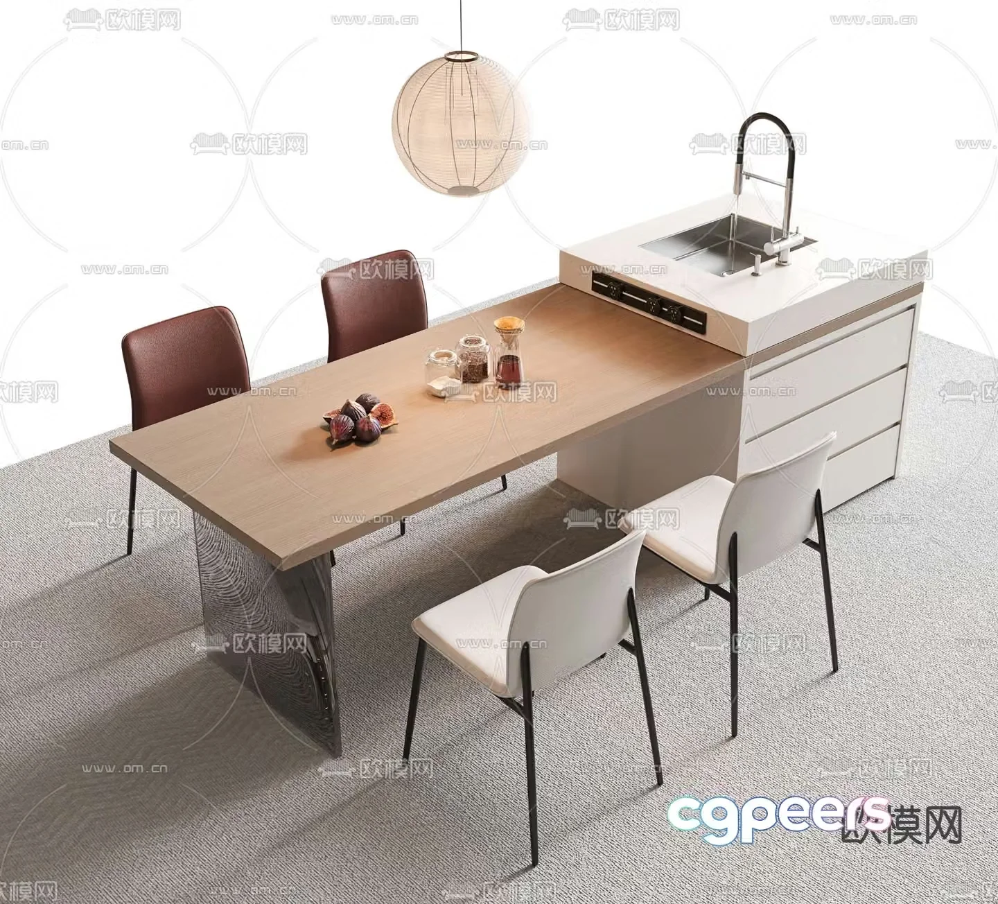 Nakajima dining table and chairs 3d model