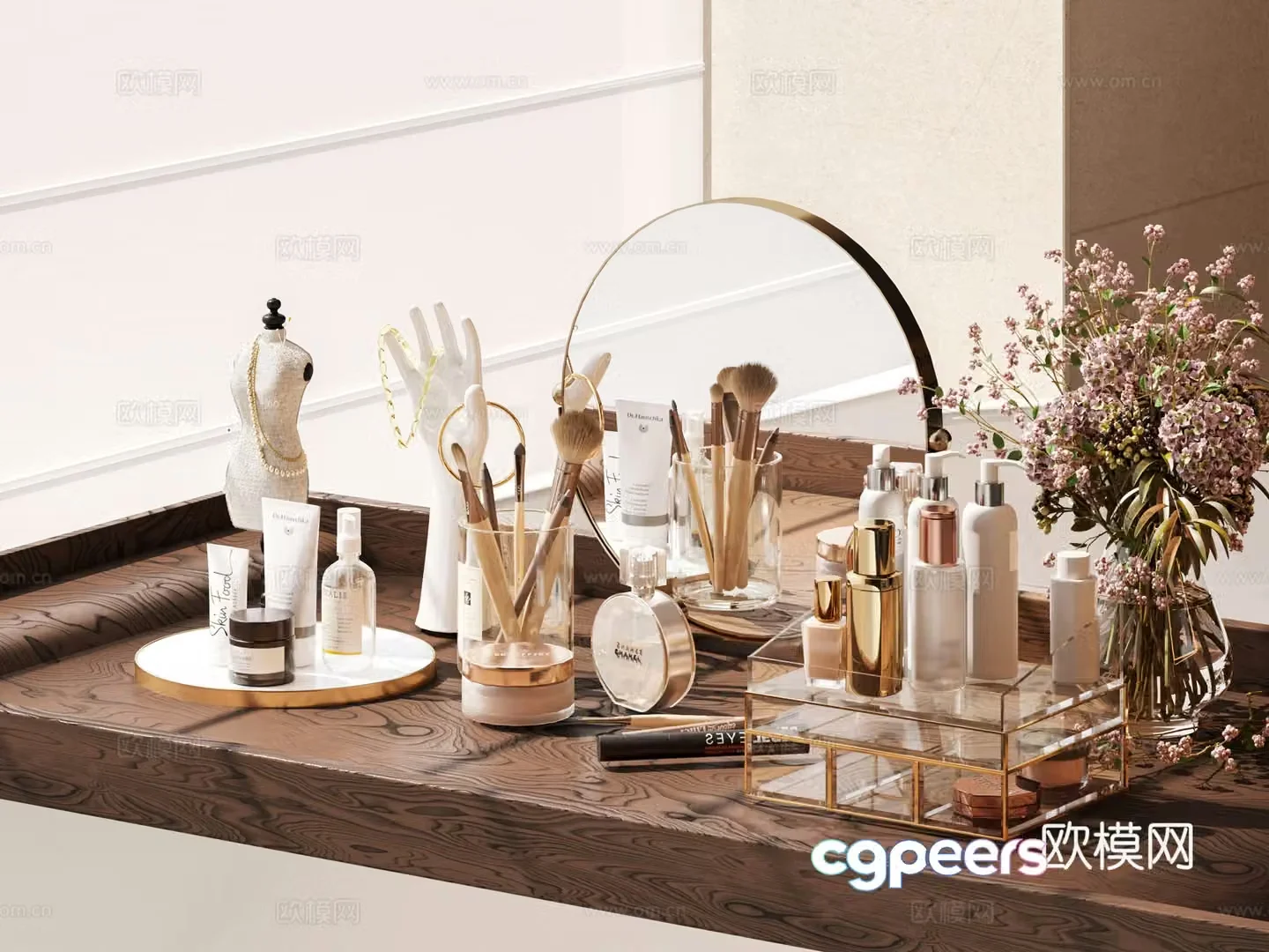 Modern cosmetics cosmetics cosmetic combination makeup mirror vase dressing table jewelry jewelry 3d model