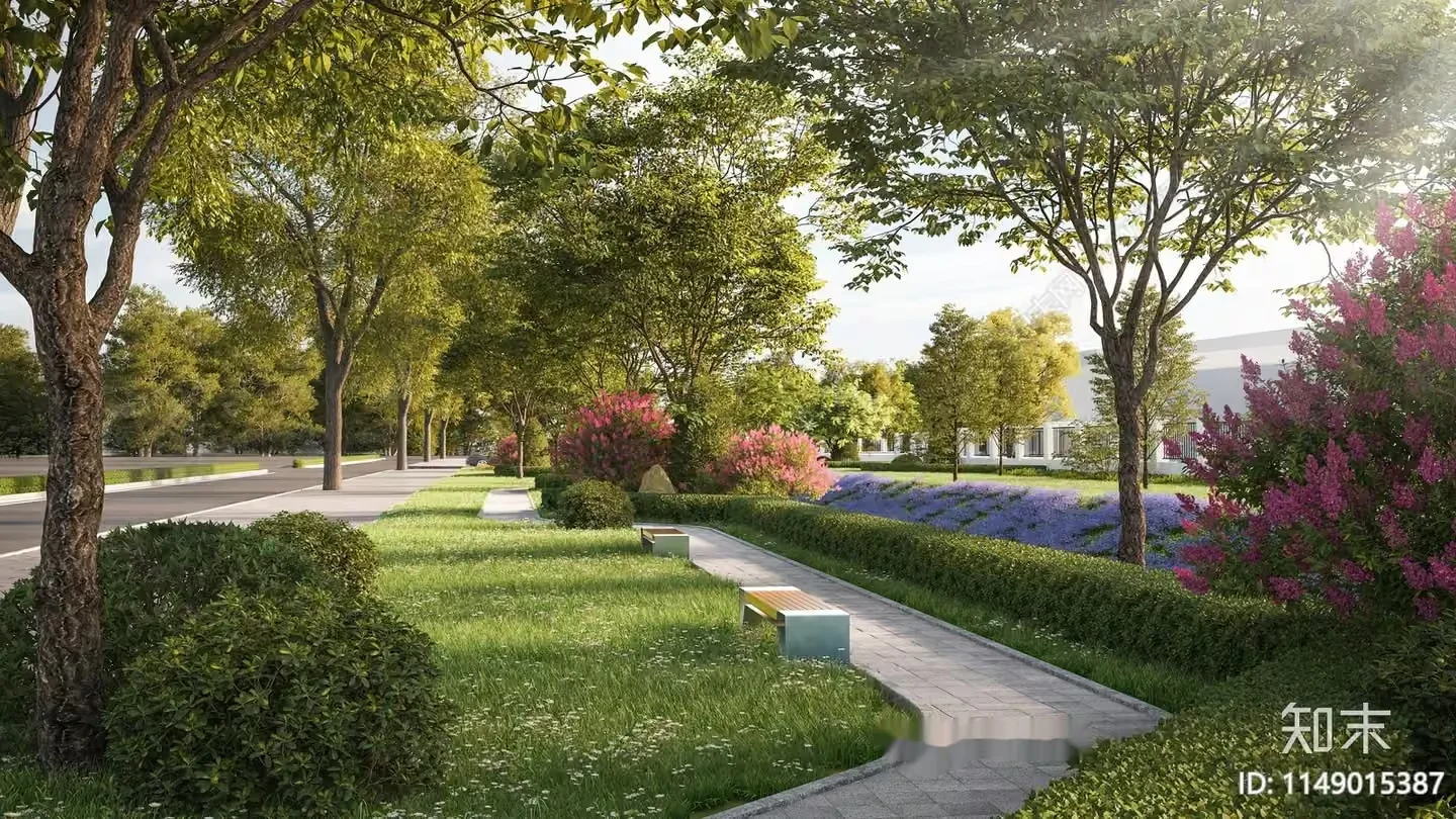 A Serene Park Scene With A Walkway 3D Model – 17695 – VRAY Render
