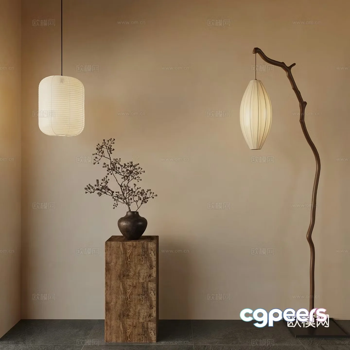 New Chinese style floor lamp small chandelier vase 3d model