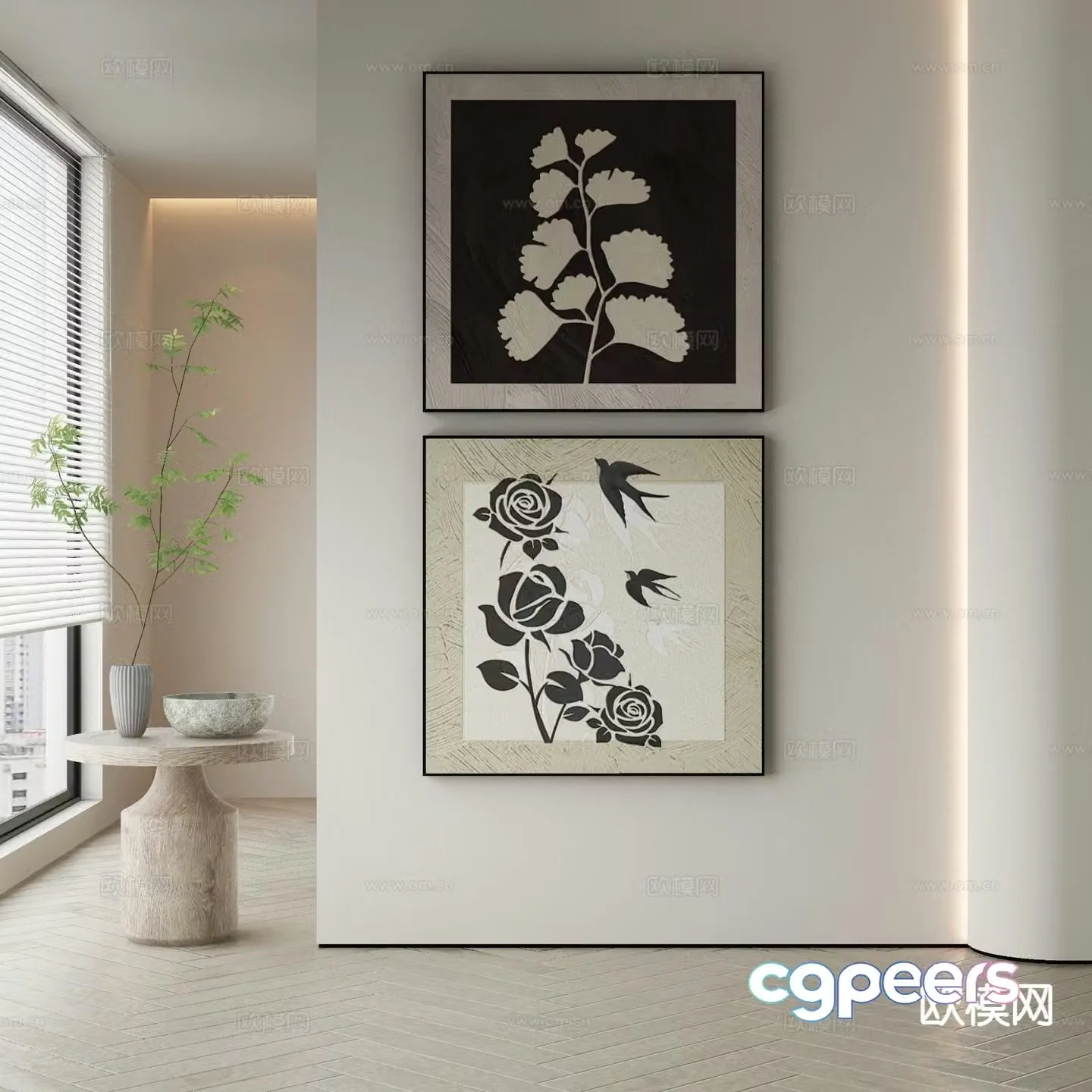 Wabi-sabi art painting plant painting decorative painting 3D model