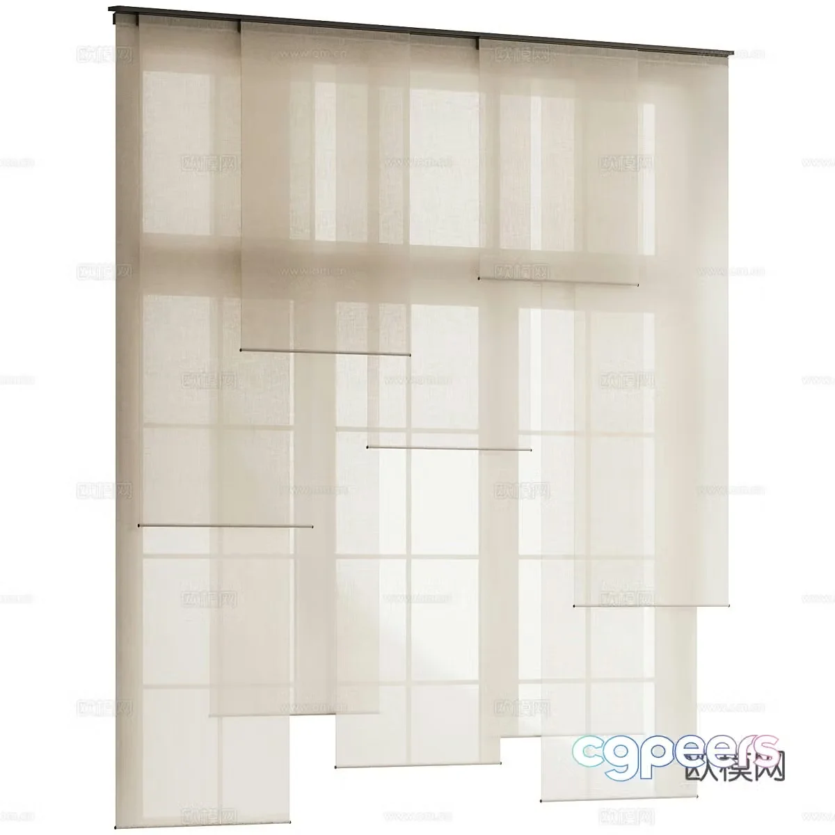 New Chinese style fabric roller blinds gauze curtains curtains 3D model