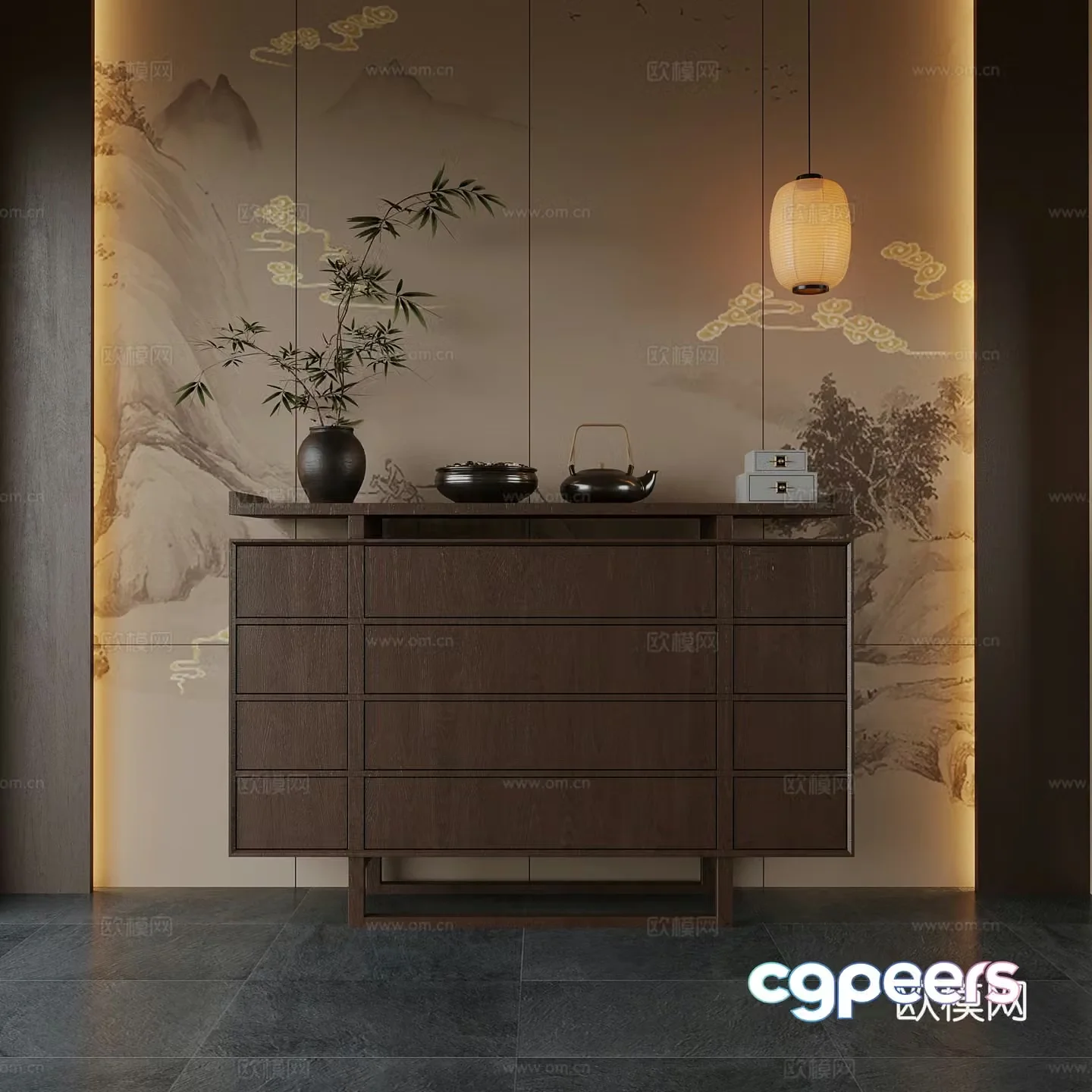 New Chinese style entrance cabinet side cabinet decorative cabinet 3D model
