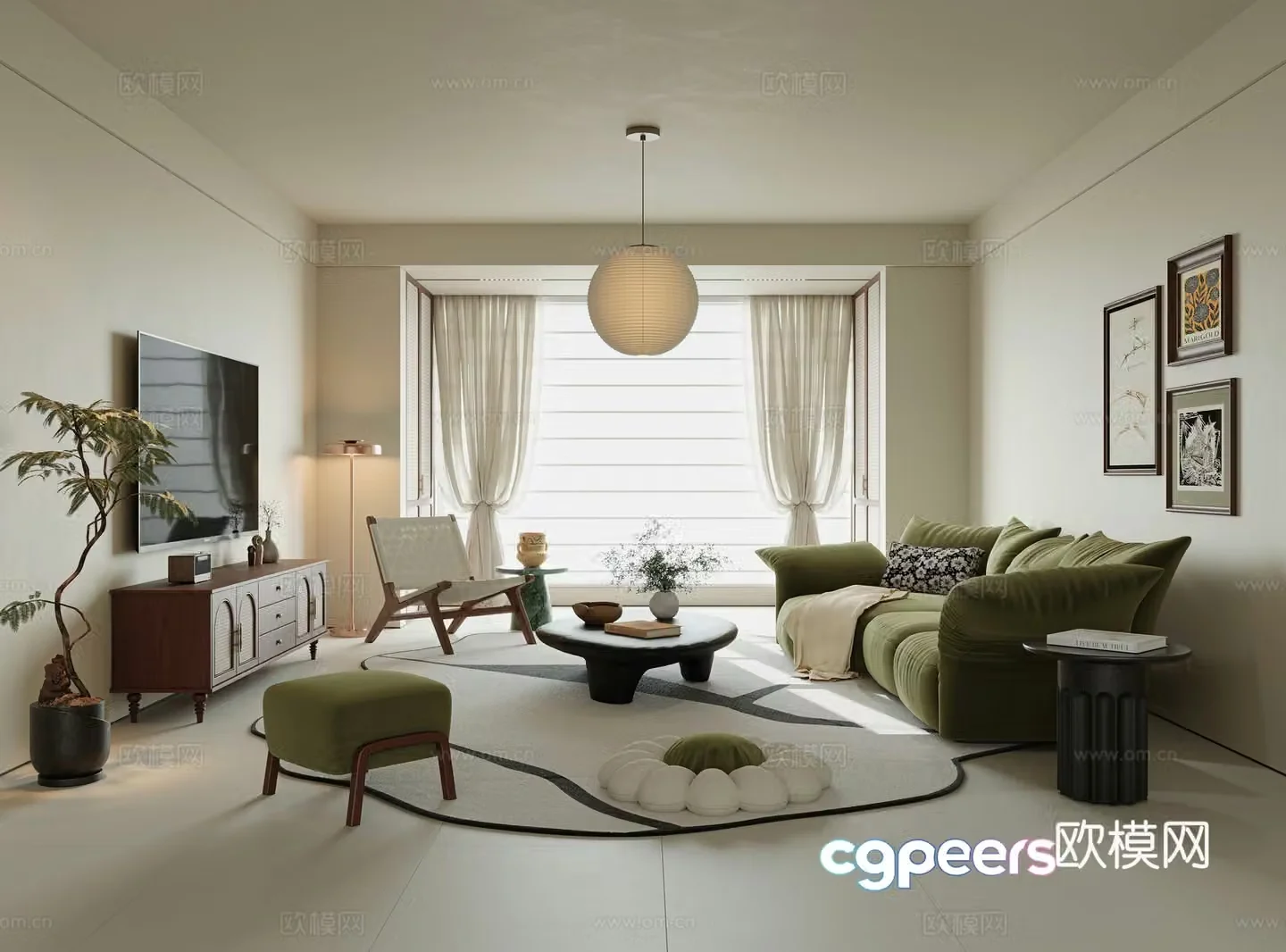 Minimalist and medieval living room small living room sofa coffee table combination petal sofa TV cabinet 3D model