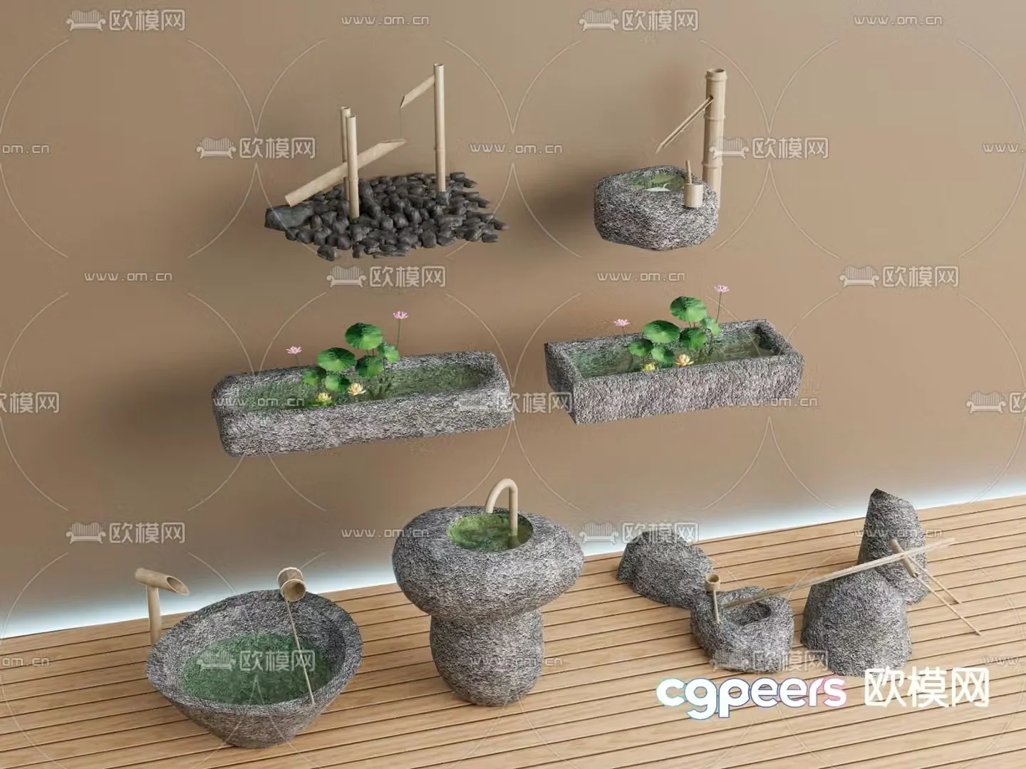 New Chinese style courtyard water feature water bowl lotus pond 3D model