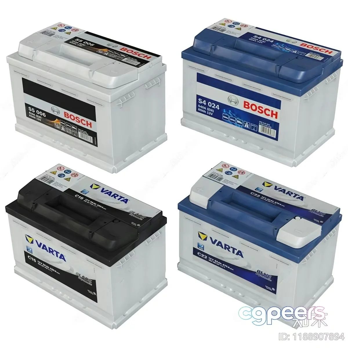 Four Car Batteries 3D Model – 17432 – VRAY Render