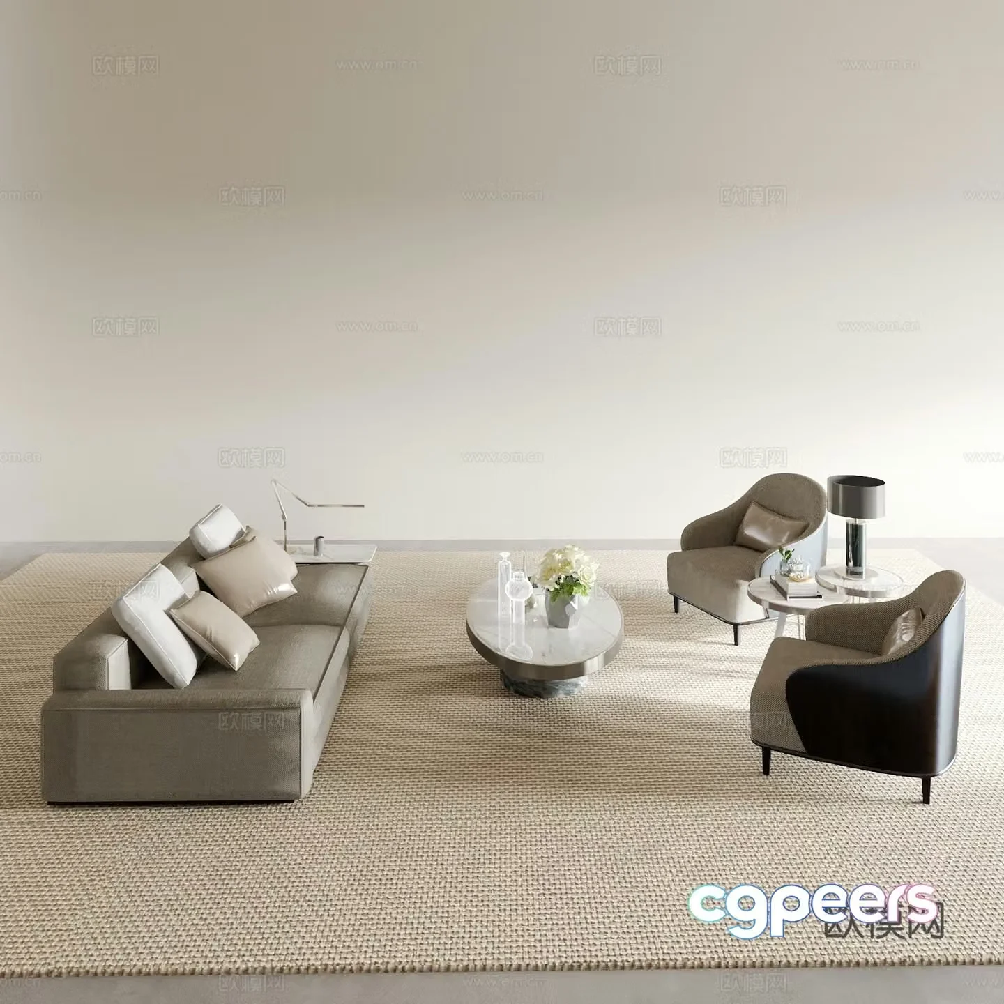 Modern modular sofa double sofa coffee table 3D model