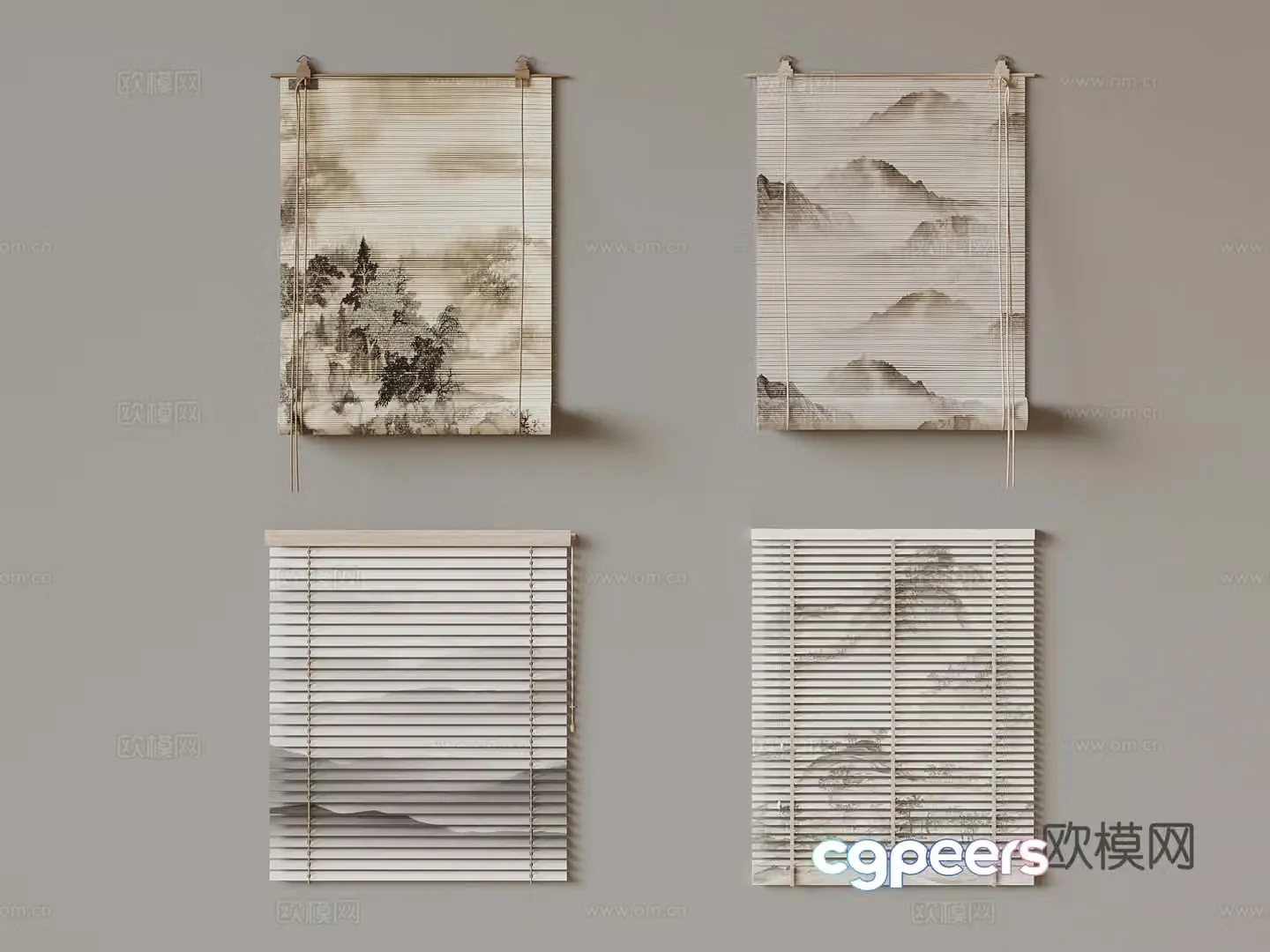 New Chinese Roller Blind Bamboo Blind 3D Model