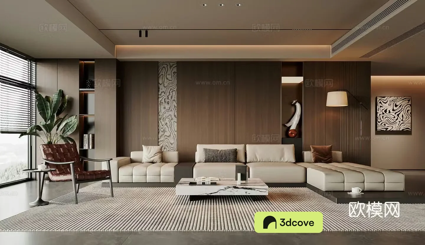 Modern Italian living room sofa coffee table combination leisure chair sofa background wall floor lamp coffee table