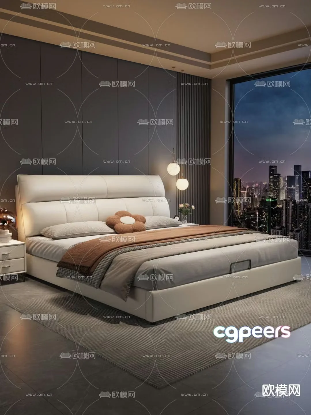 Modern fabric double bed 3d model