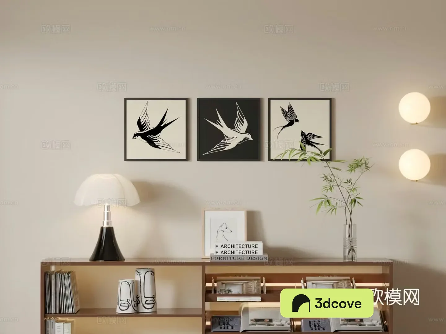 Middle-style square hanging painting swallow combination painting