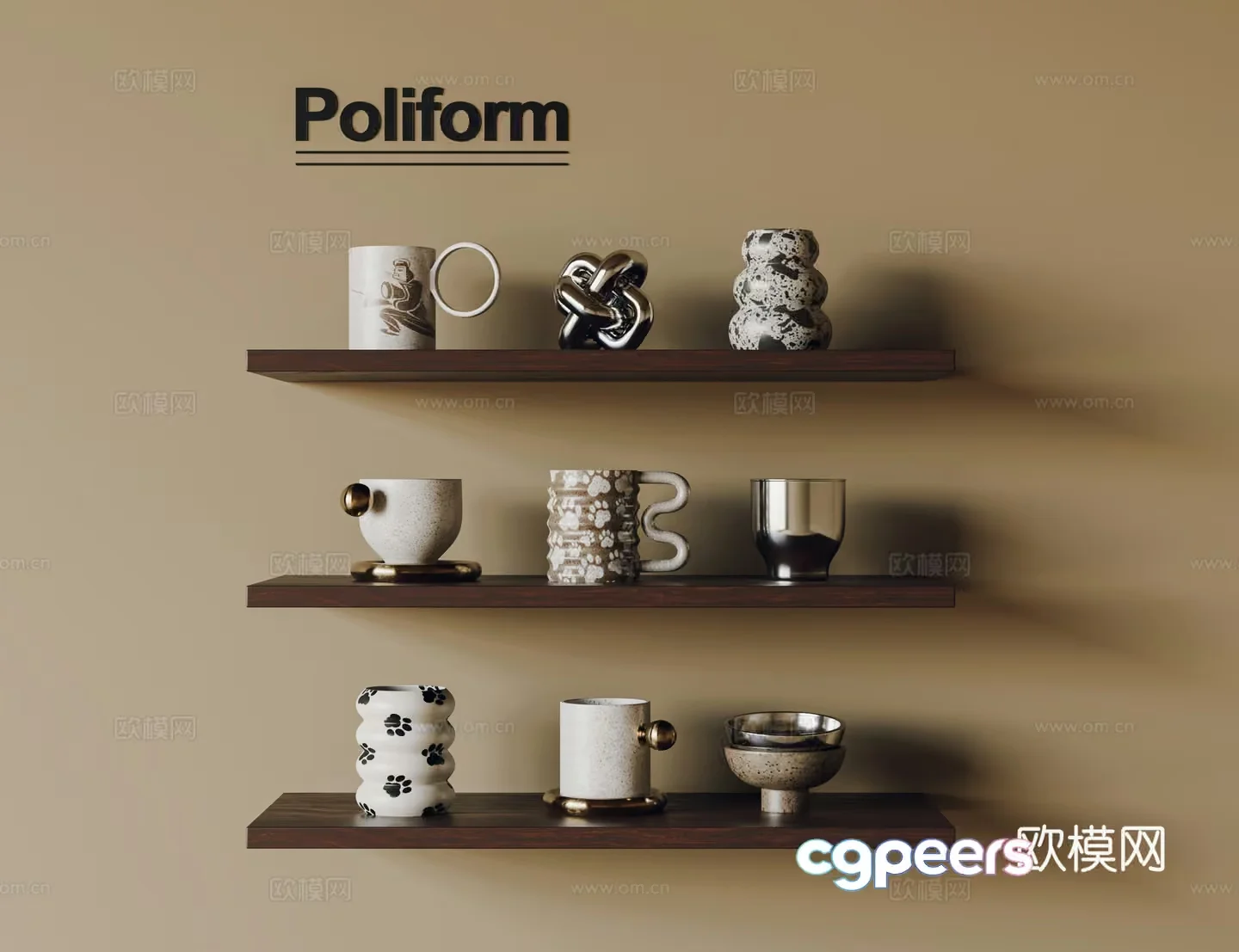 A Collection Of Ceramic Cups And Mugs 3D Model – 11493 – VRAY Render