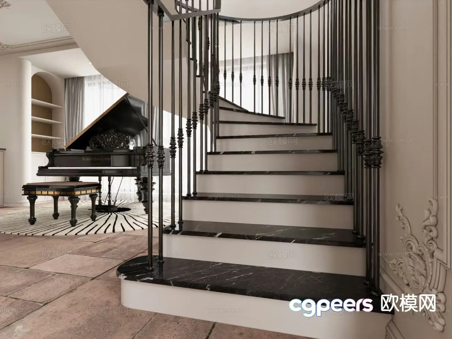 French stairwell piano room 3d model