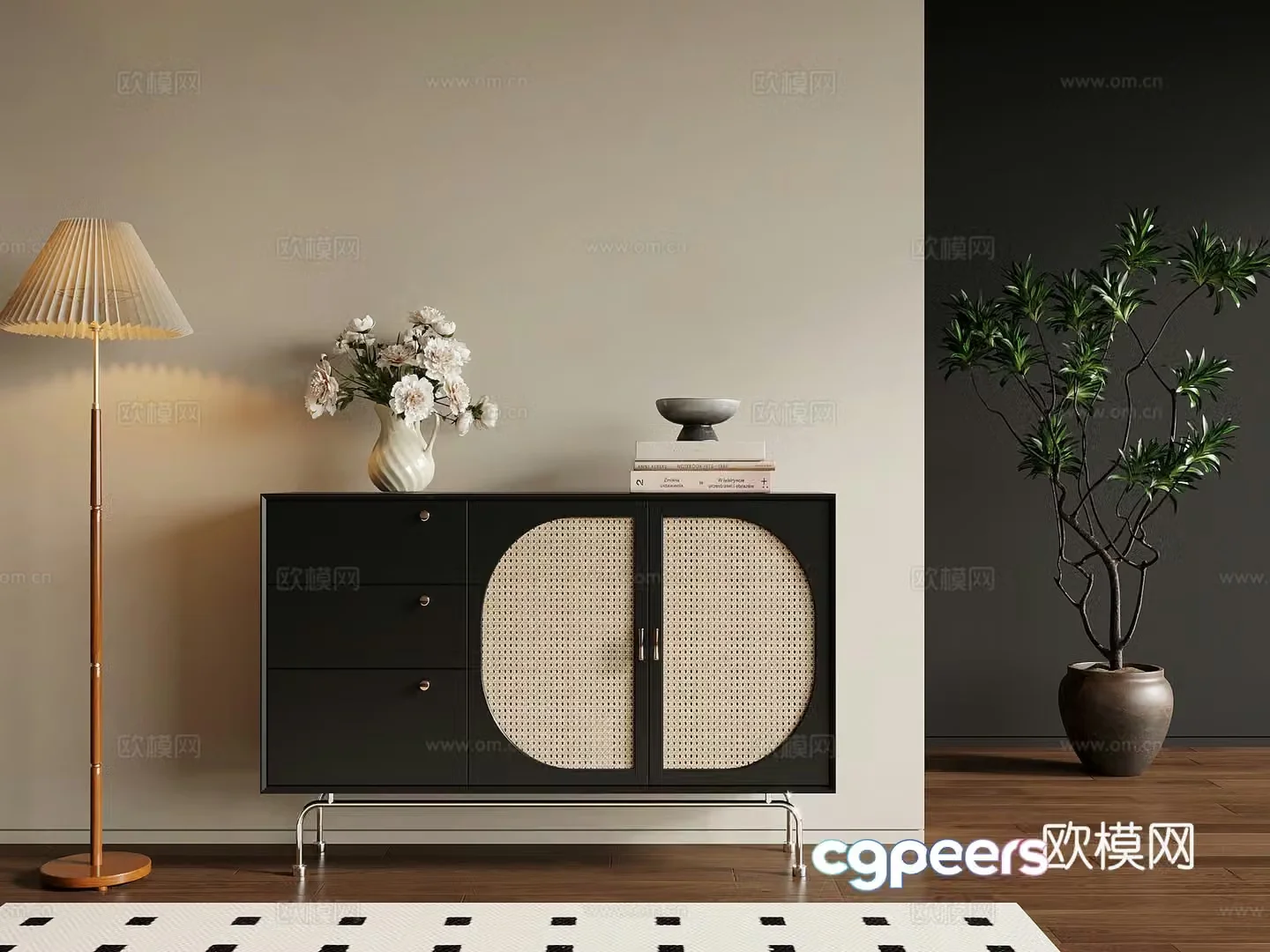 French retro side cabinet entrance cabinet 3D model