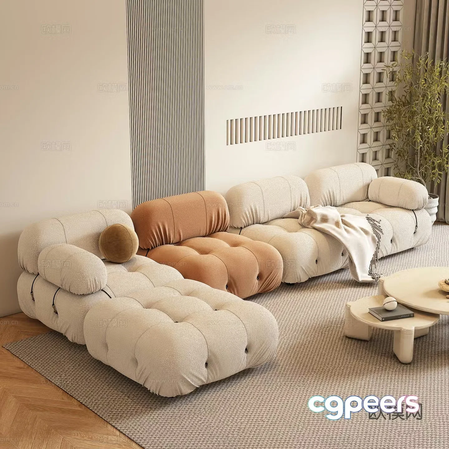 Wabi-sabi multi-person sofa 3d model