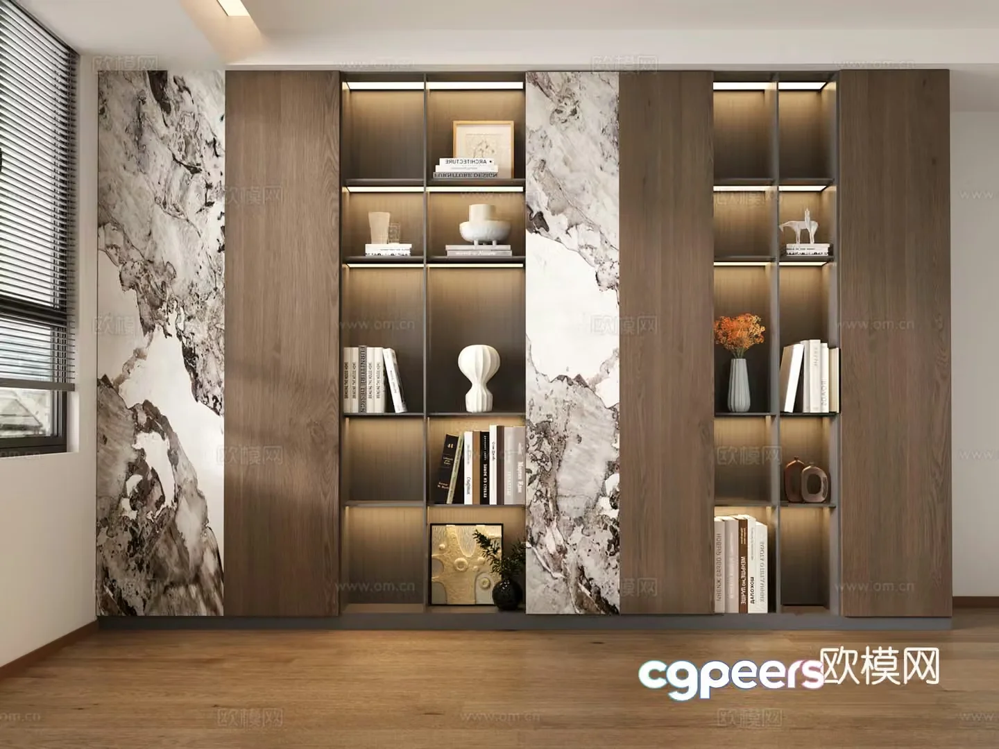 Italian bookcase wall-wide bookcase study bookcase office bookcase 3D model