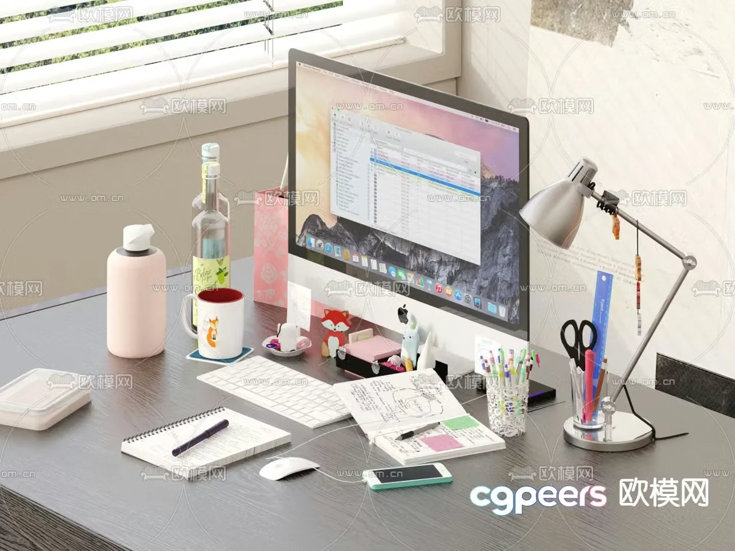 Office supplies computer notebook pen holder 3d model