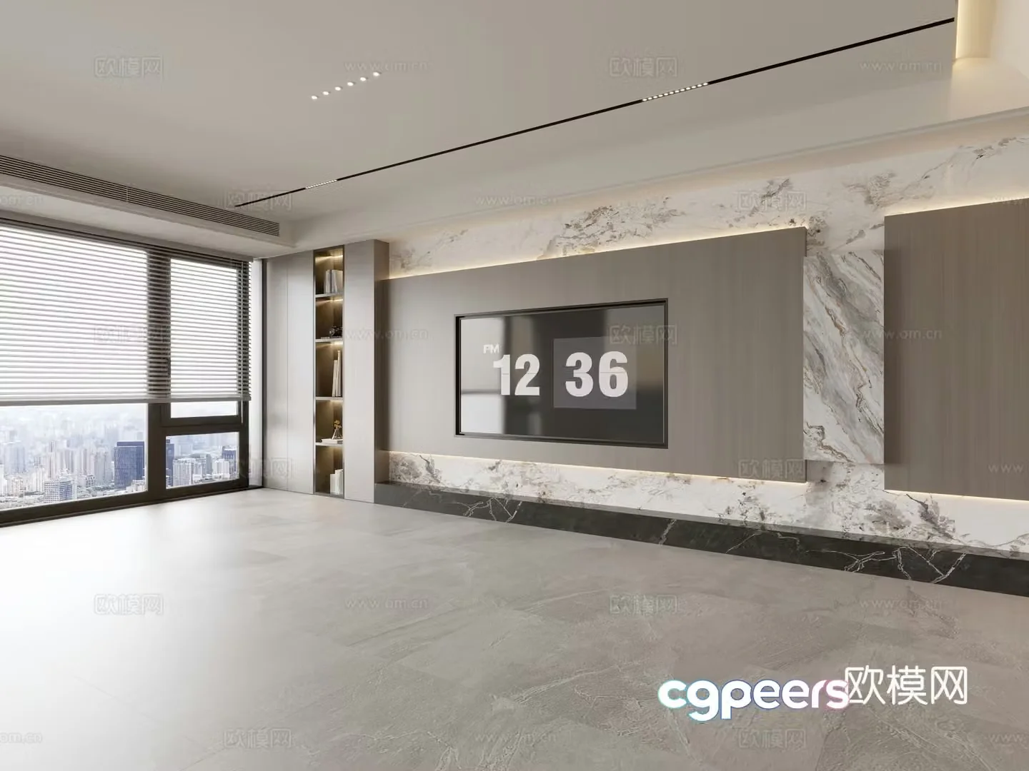 Modern Italian living room light luxury TV background wall full wall TV cabinet marble background wall 3d model