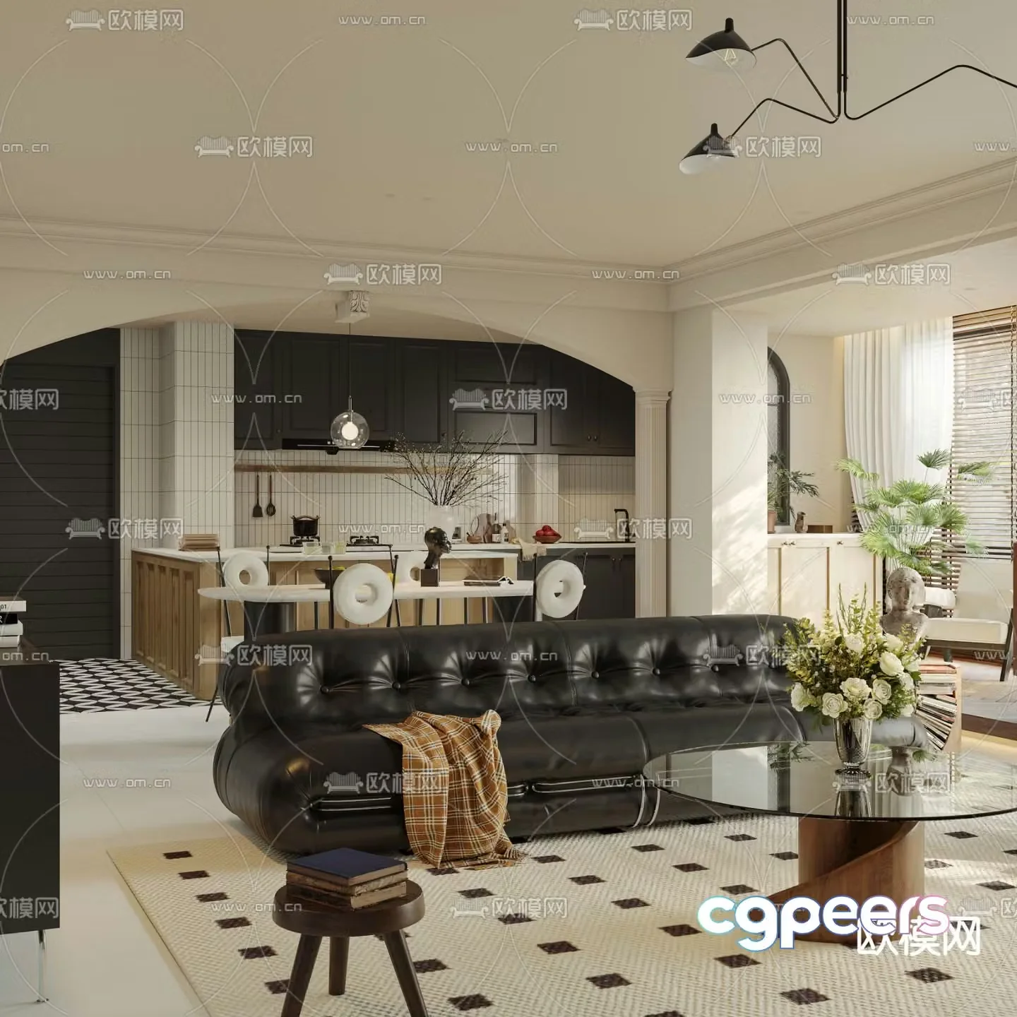 French living room dining room 3d model